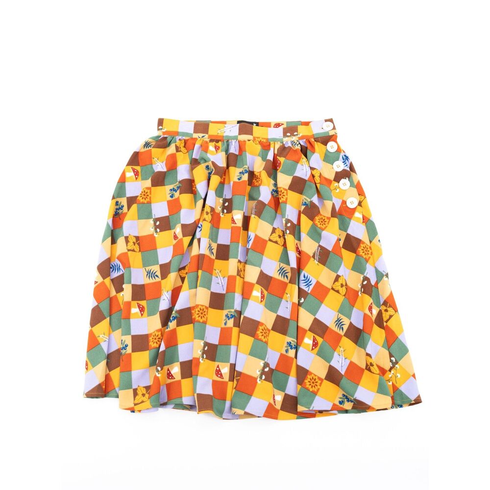 Hell Bunny Womens M Circle Skirt Checkered Fall Themed Knee Length Skirt